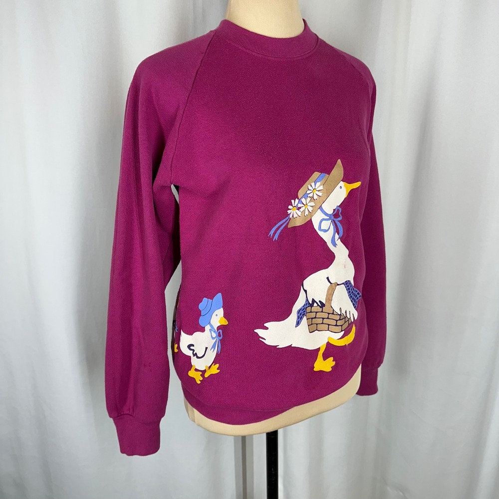 Vintage 80s Jerzees Goose Sweatshirt M 38-40 Pink Cottagecore USA Made READ - Picture 2 of 10